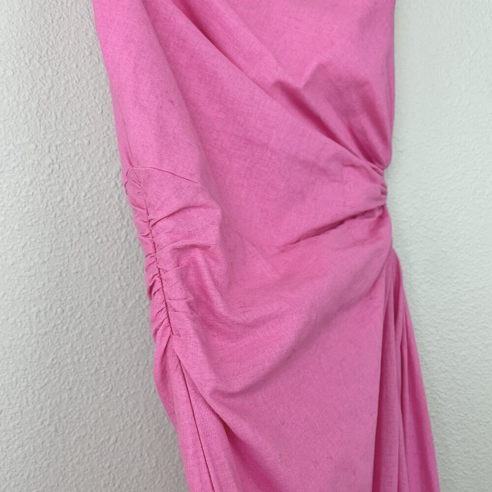 Aakaa Women's Small Bubblegum Pink One Shoulder Asymmetric Gown Linen Cut Out - Picture 15 of 16